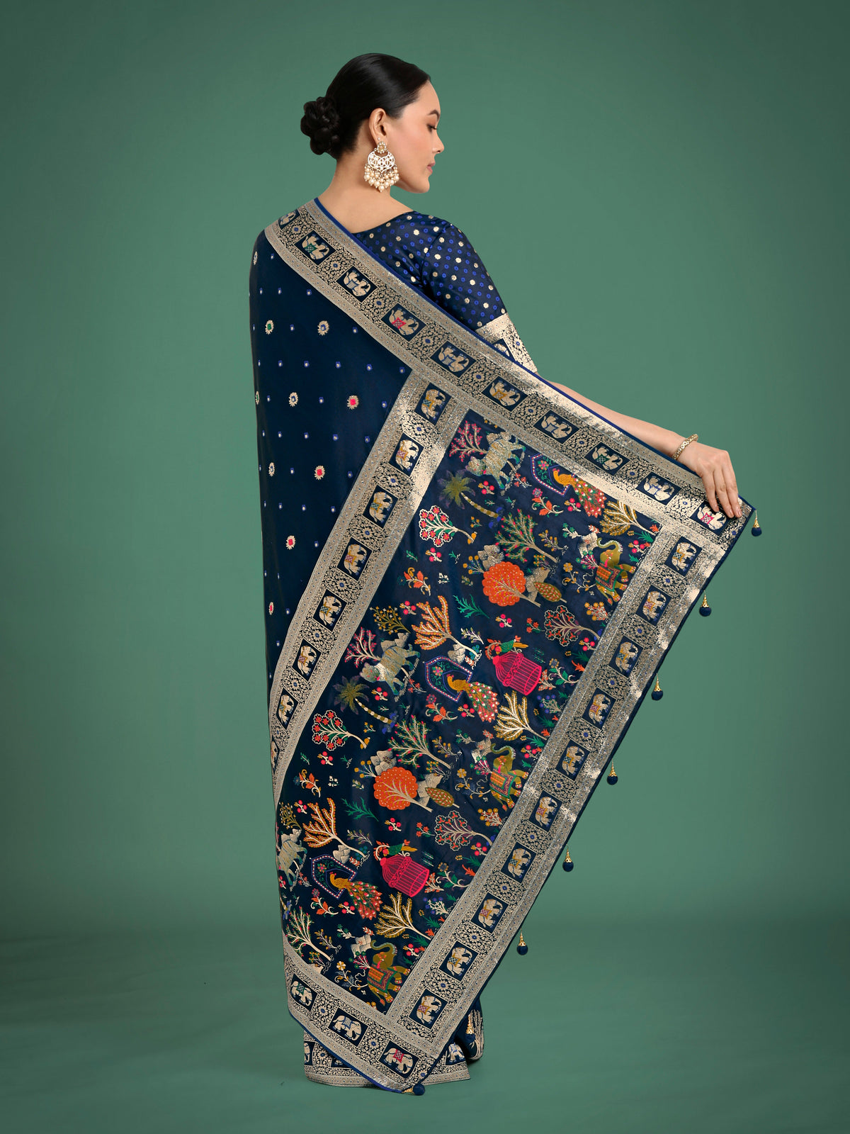 Monjolika Fashion Gorgeous Blue Woven Banarasi Designer Satin Silk Saree | Grocsy