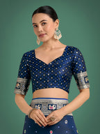 Monjolika Fashion Gorgeous Blue Woven Banarasi Designer Satin Silk Saree | Grocsy