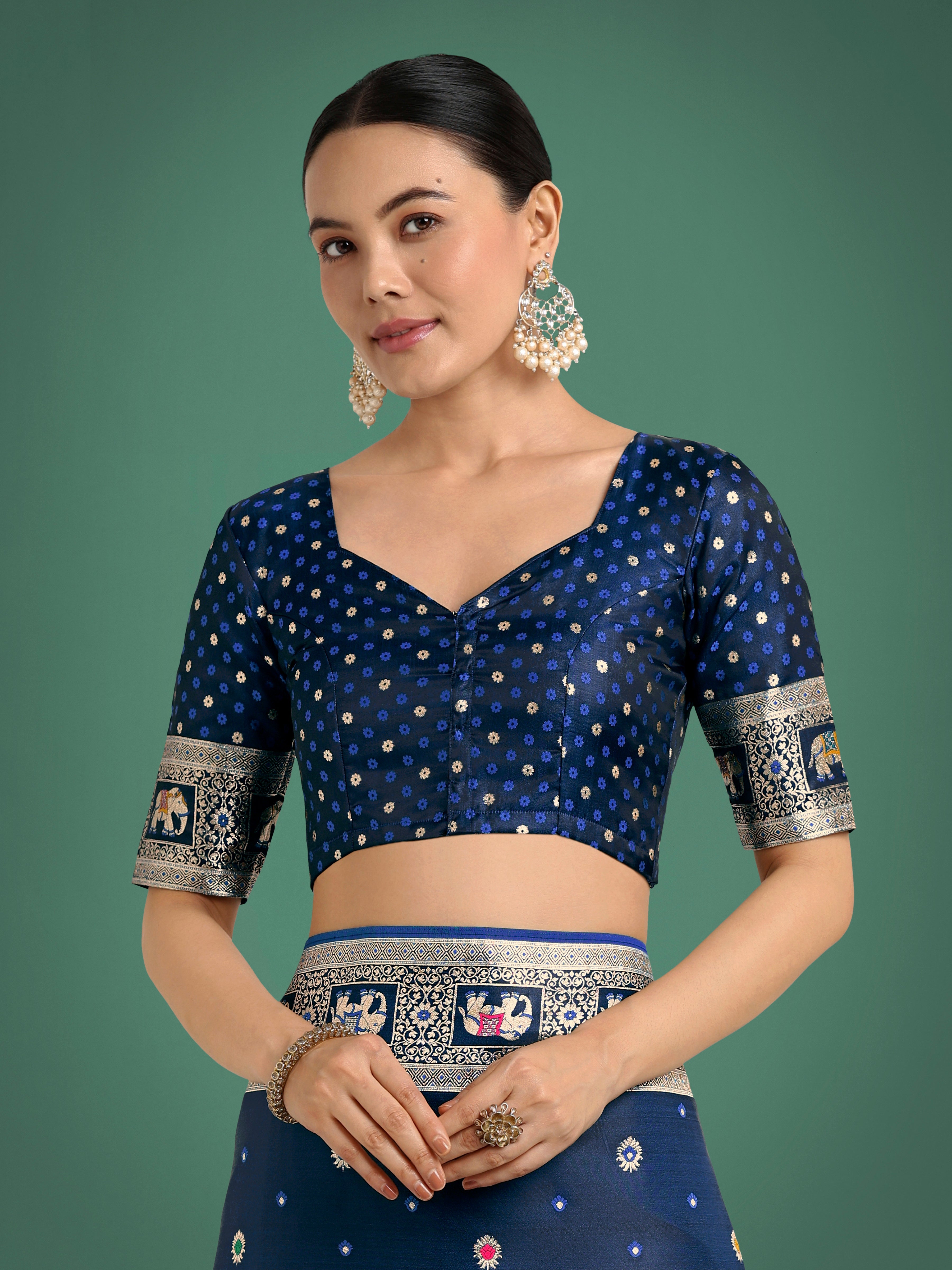 Monjolika Fashion Gorgeous Blue Woven Banarasi Designer Satin Silk Saree | Grocsy