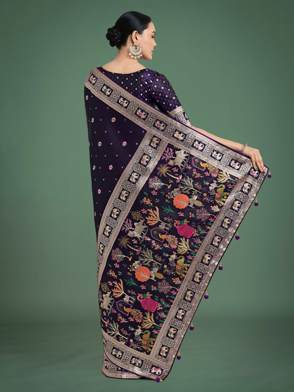 Monjolika Fashion Gorgeous Purple Woven Banarasi Designer Satin Silk Saree | Grocsy