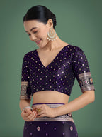 Monjolika Fashion Gorgeous Purple Woven Banarasi Designer Satin Silk Saree | Grocsy