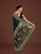 Monjolika Fashion Gorgeous Dark Green Woven Banarasi Designer Satin Silk Saree | Grocsy