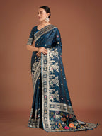 Monjolika Fashion Gorgeous Dark Teal Woven Banarasi Designer Satin Silk Saree | Grocsy