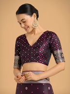 Monjolika Fashion Gorgeous Wine Woven Banarasi Designer Satin Silk Saree | Grocsy