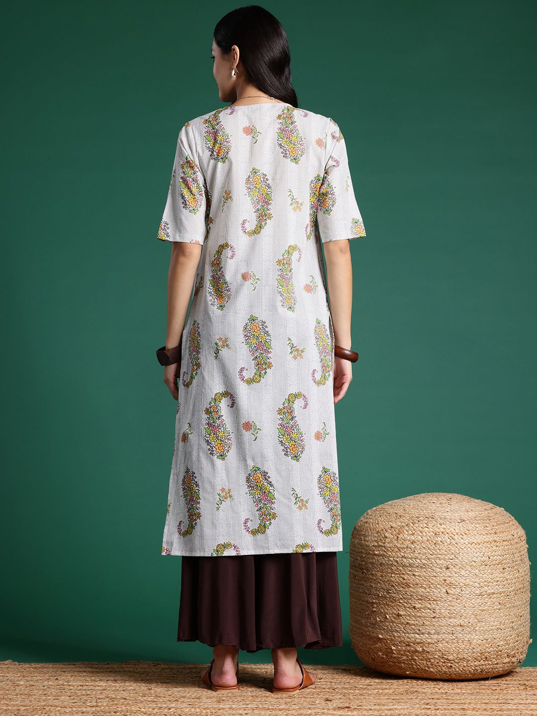 Sangria Floral Print Pleated Empire Kurta | Grocsy