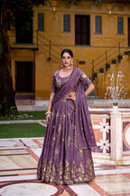 Lorenvalley Fashion Lavender Crush Sequins and Thread Embroidery Work Lehenga Choli with Dupatta | Grocsy