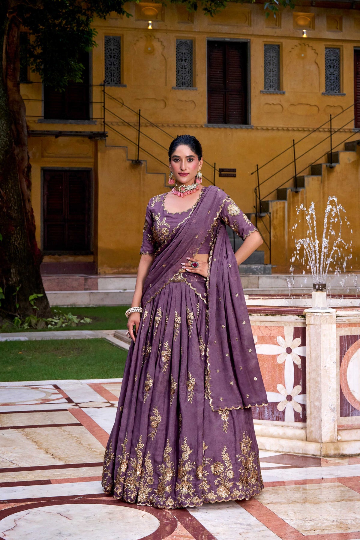 Lorenvalley Fashion Lavender Crush Sequins and Thread Embroidery Work Lehenga Choli with Dupatta | Grocsy