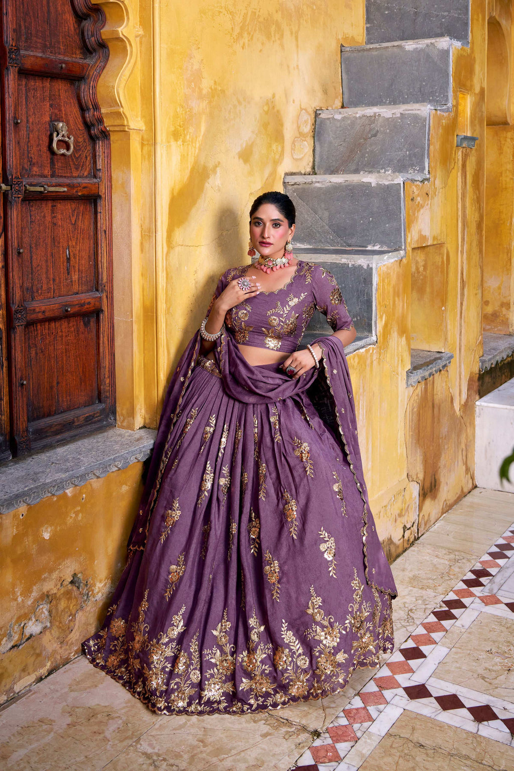 Lorenvalley Fashion Lavender Crush Sequins and Thread Embroidery Work Lehenga Choli with Dupatta | Grocsy
