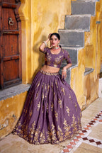 Lorenvalley Fashion Lavender Crush Sequins and Thread Embroidery Work Lehenga Choli with Dupatta | Grocsy