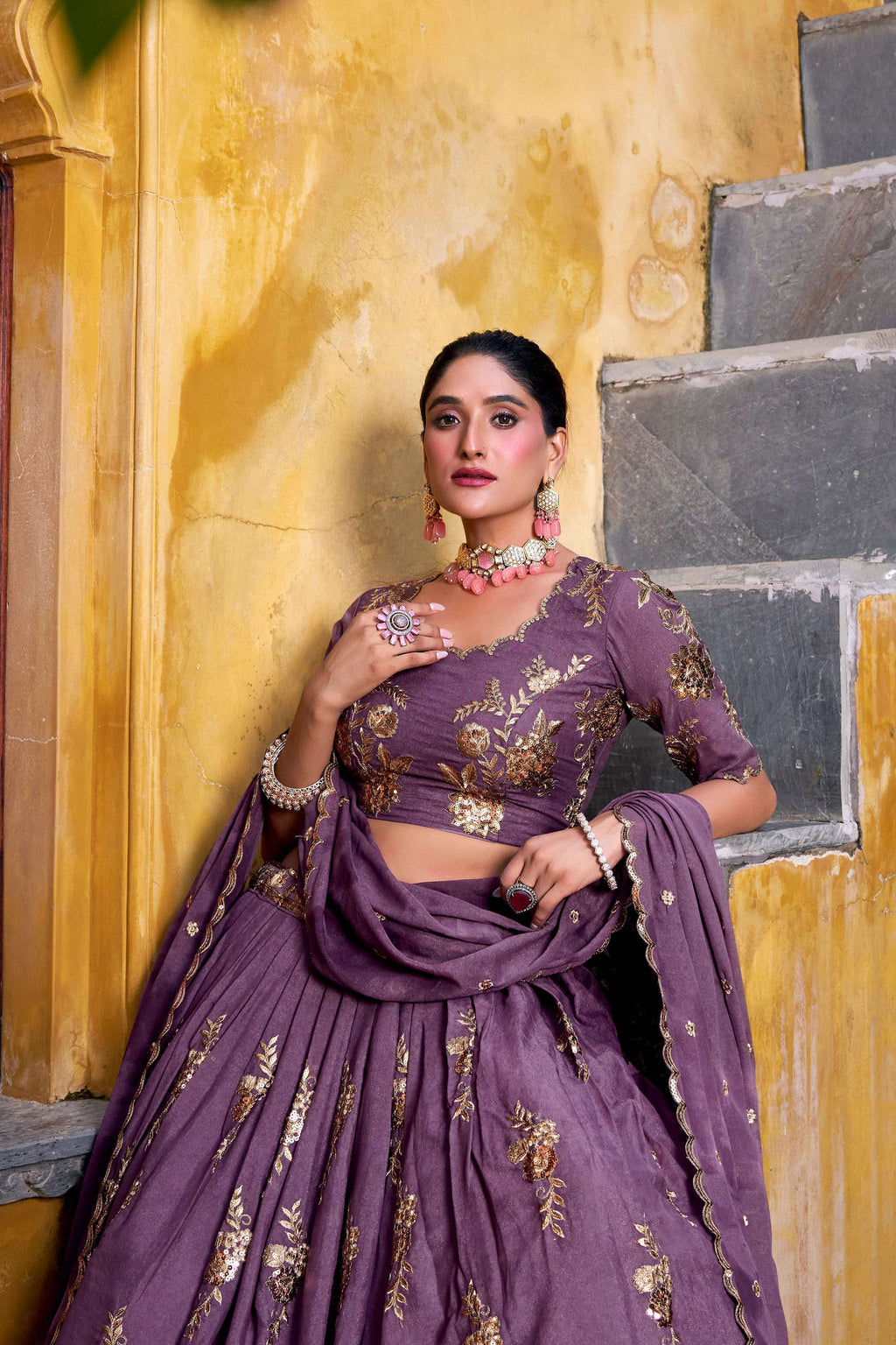 Lorenvalley Fashion Lavender Crush Sequins and Thread Embroidery Work Lehenga Choli with Dupatta | Grocsy