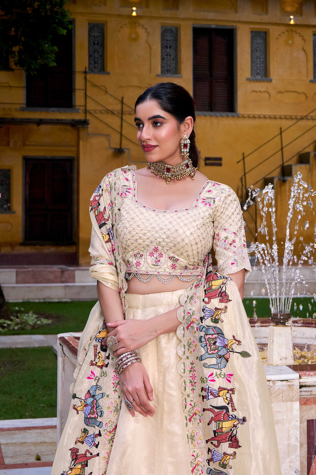 Lorenvalley Fashion Off White Raspberry Plain with Canvas and Can Can Lehenga Choli with Dupatta | Grocsy