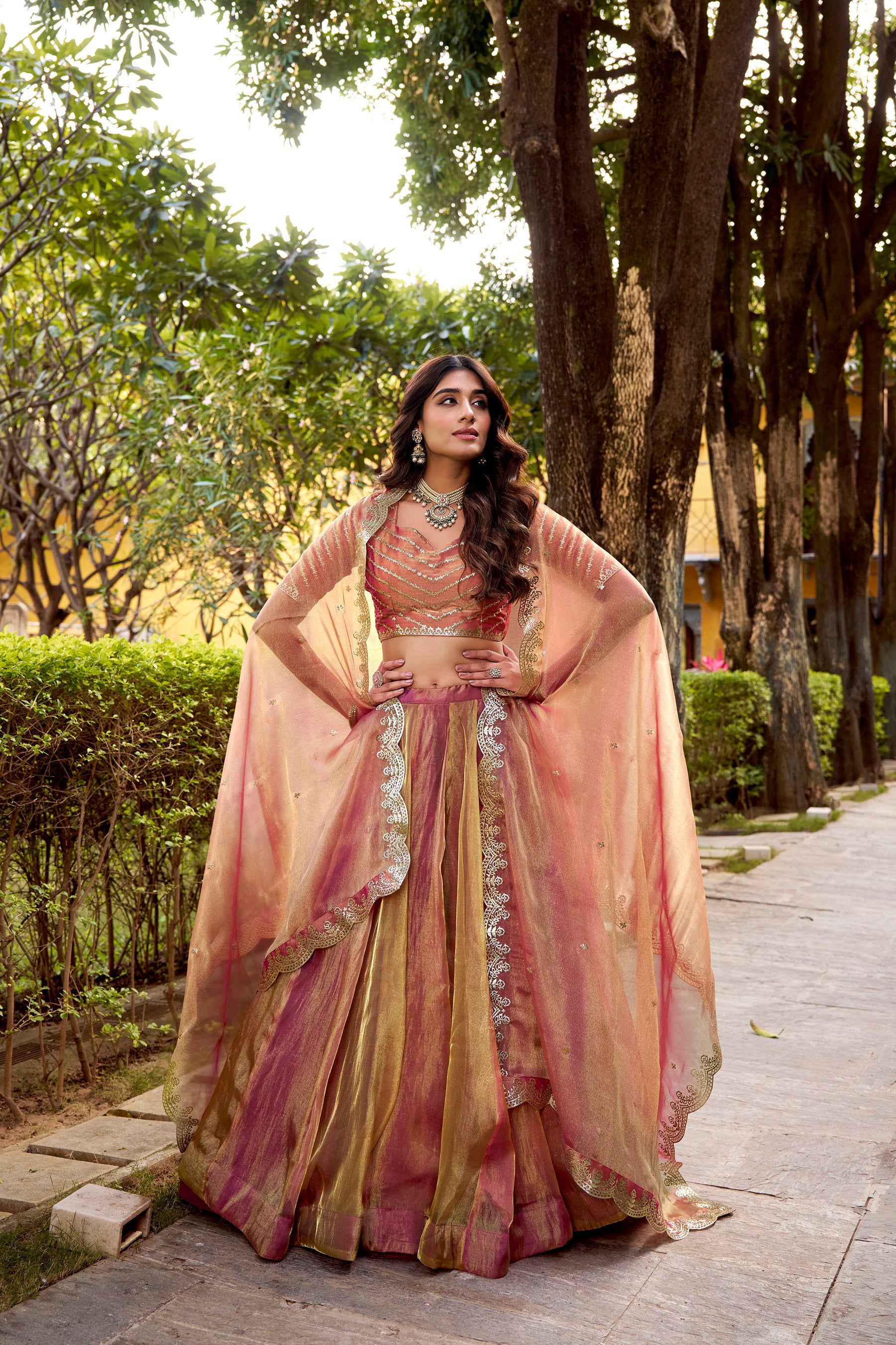 Lorenvalley Fashion Rust Carike Silk Plain Lehenga Choli with Dupatta | Grocsy