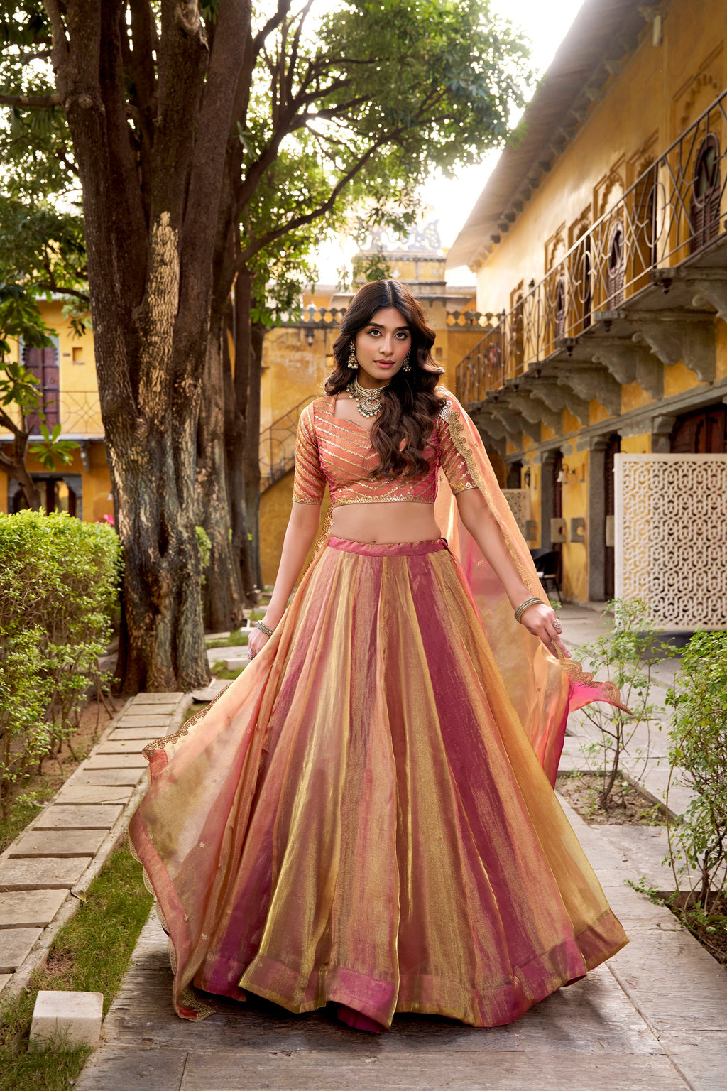 Lorenvalley Fashion Rust Carike Silk Plain Lehenga Choli with Dupatta | Grocsy
