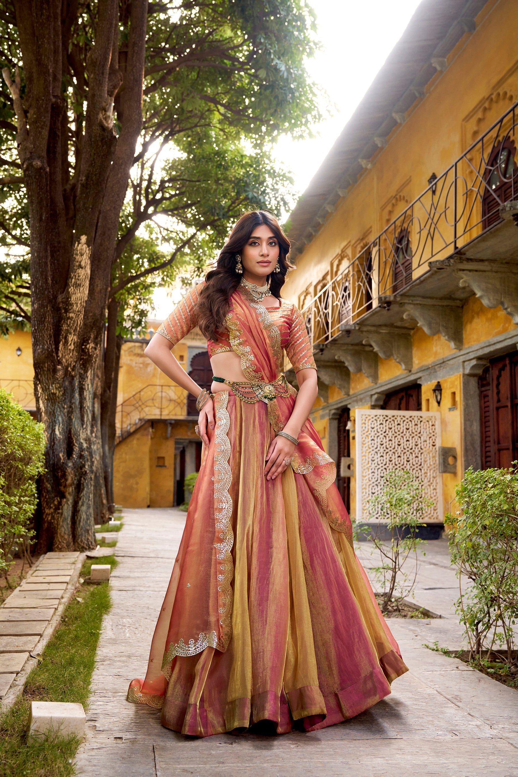 Lorenvalley Fashion Rust Carike Silk Plain Lehenga Choli with Dupatta | Grocsy
