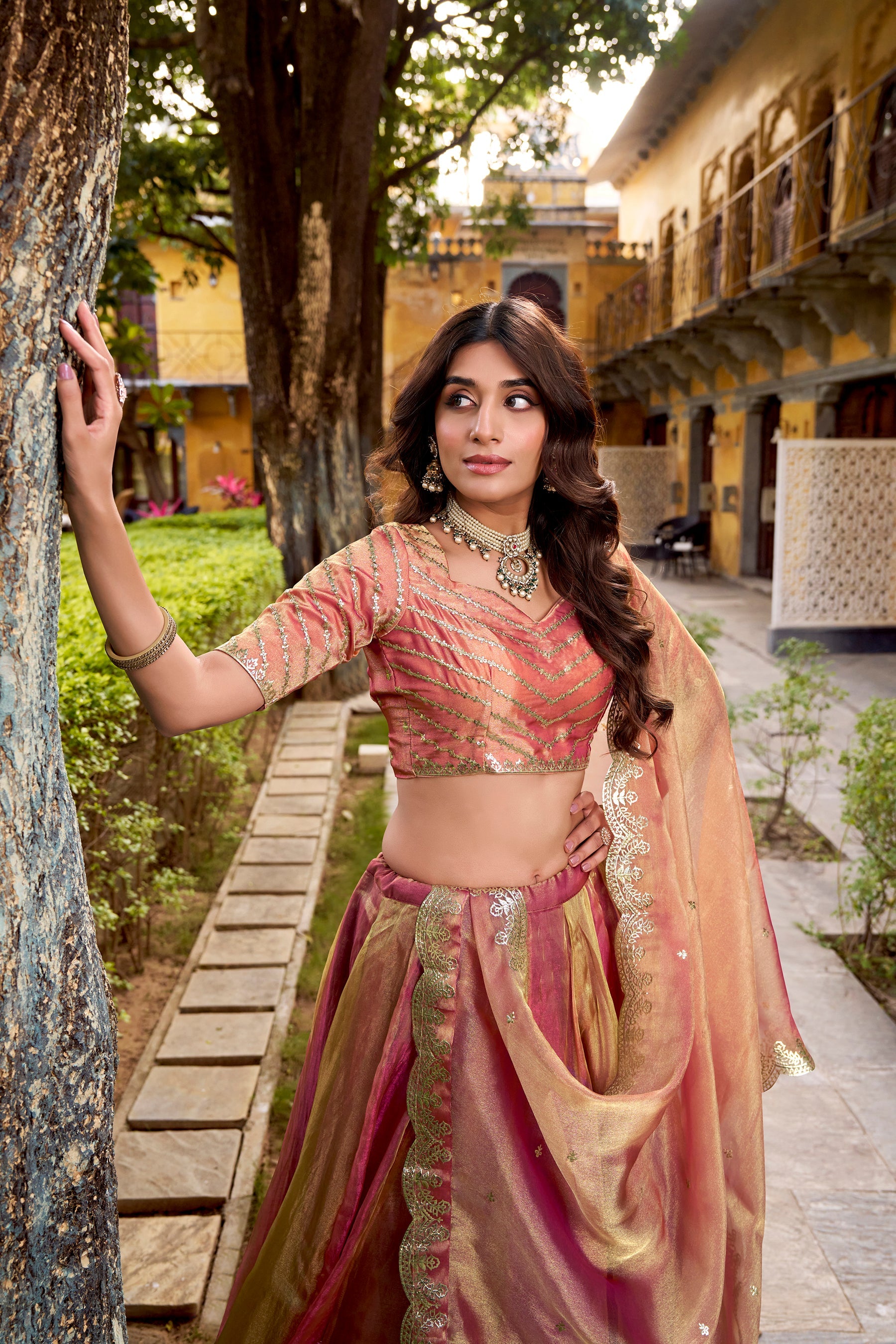 Lorenvalley Fashion Rust Carike Silk Plain Lehenga Choli with Dupatta | Grocsy