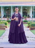 Lorenvalley Fashion Purple Fendy Silk Beads & Sequins and Thread Embroidery Work Belt Lehenga Choli with Shrug | Grocsy