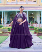 Lorenvalley Fashion Purple Fendy Silk Beads & Sequins and Thread Embroidery Work Belt Lehenga Choli with Shrug | Grocsy