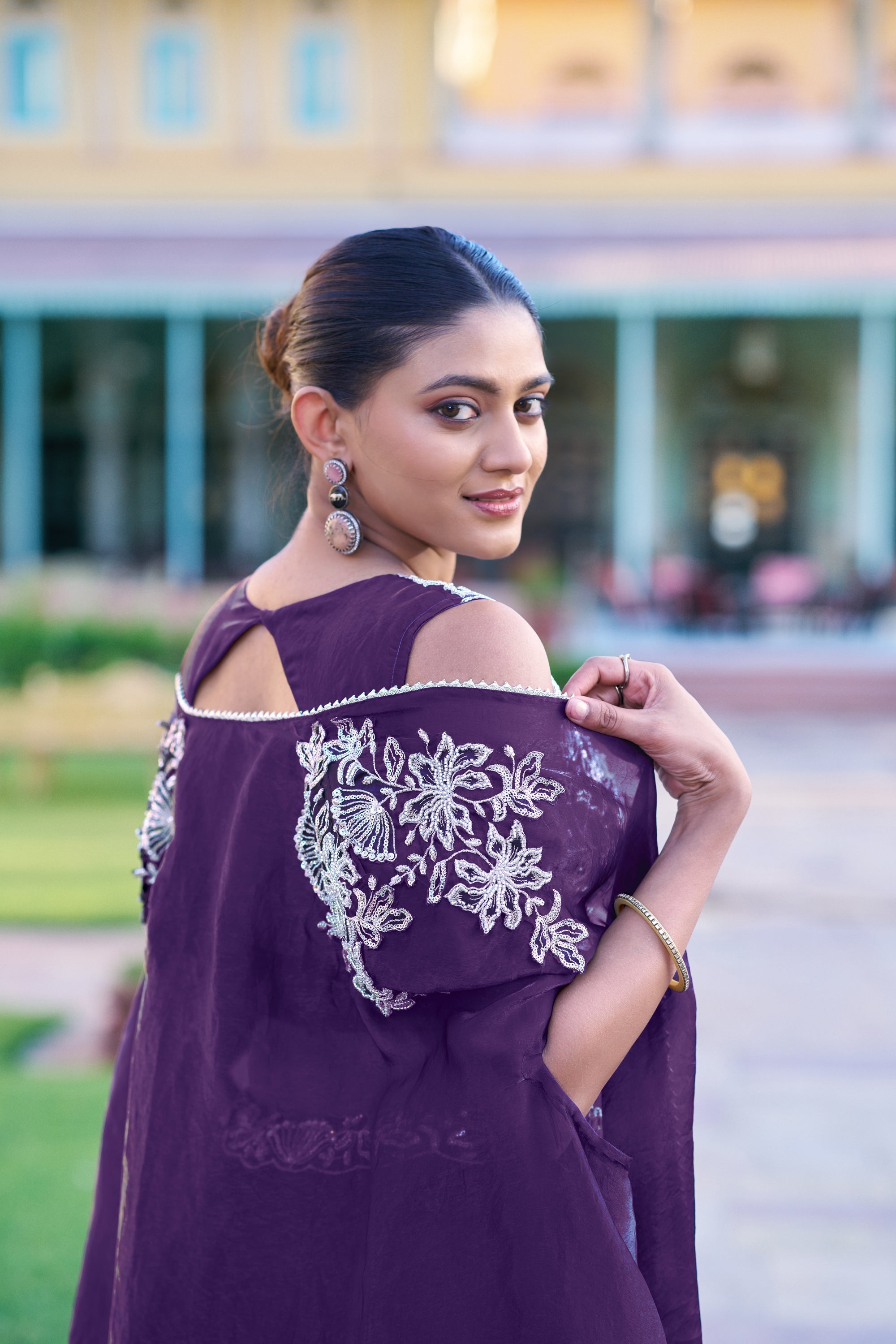 Lorenvalley Fashion Purple Fendy Silk Beads & Sequins and Thread Embroidery Work Belt Lehenga Choli with Shrug | Grocsy