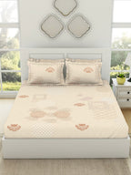 SPACES Pattern Art Cream Printed Egyptian Cotton 350 TC King Bedsheet & 4 Pillow Covers | Grocsy