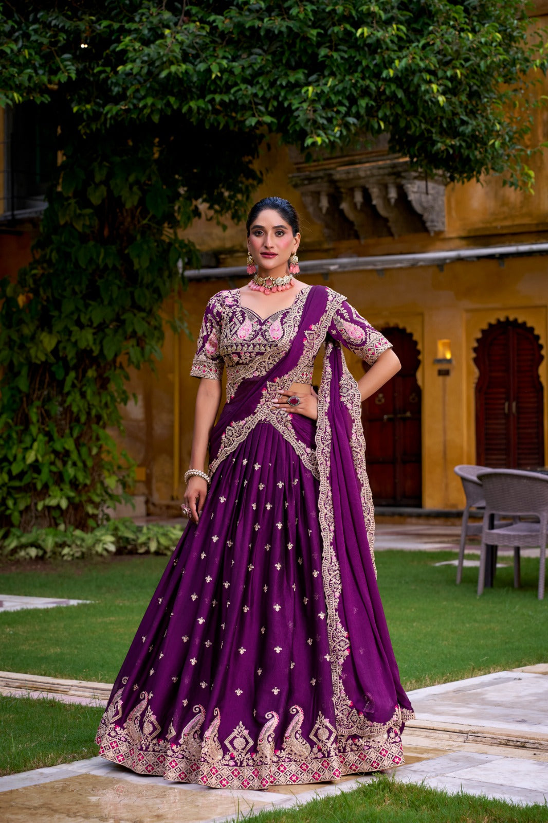 Lorenvalley Fashion Purple Rangoli Crush Sequins and Thread Embroidery Work Lehenga Choli with Dupatta | Grocsy