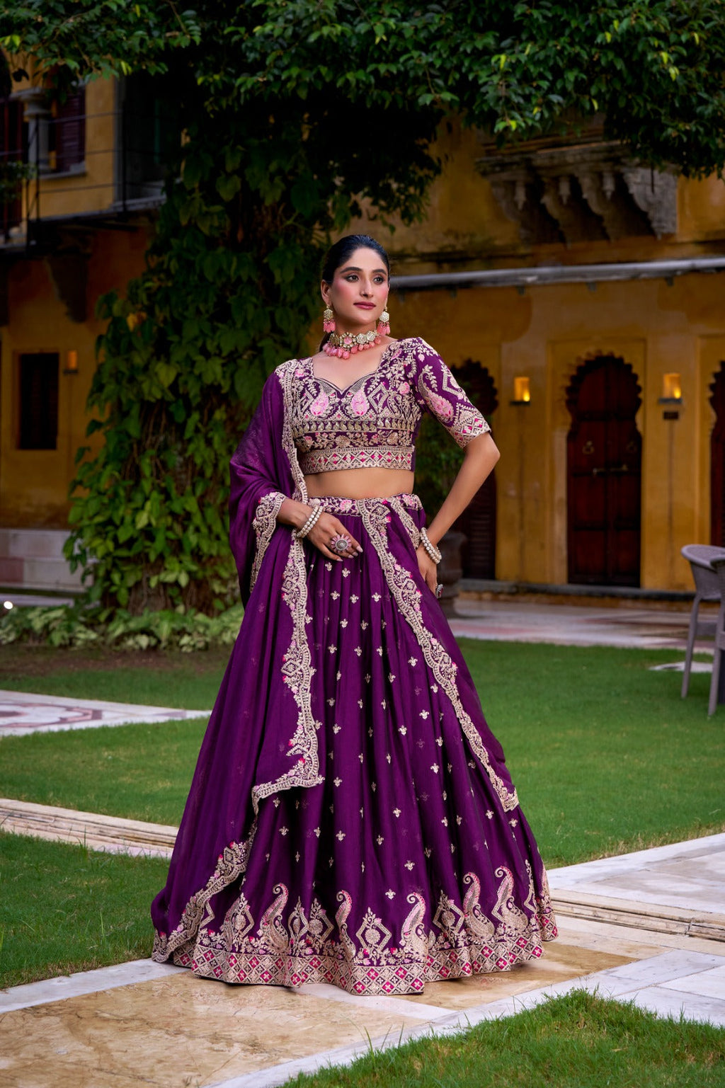 Lorenvalley Fashion Purple Rangoli Crush Sequins and Thread Embroidery Work Lehenga Choli with Dupatta | Grocsy