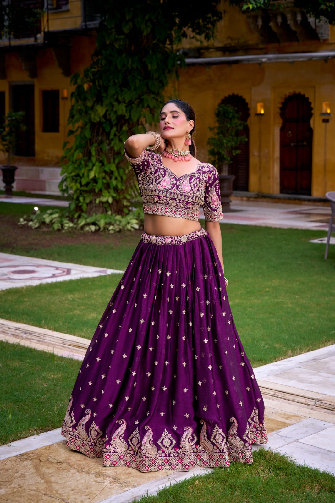 Lorenvalley Fashion Purple Rangoli Crush Sequins and Thread Embroidery Work Lehenga Choli with Dupatta | Grocsy