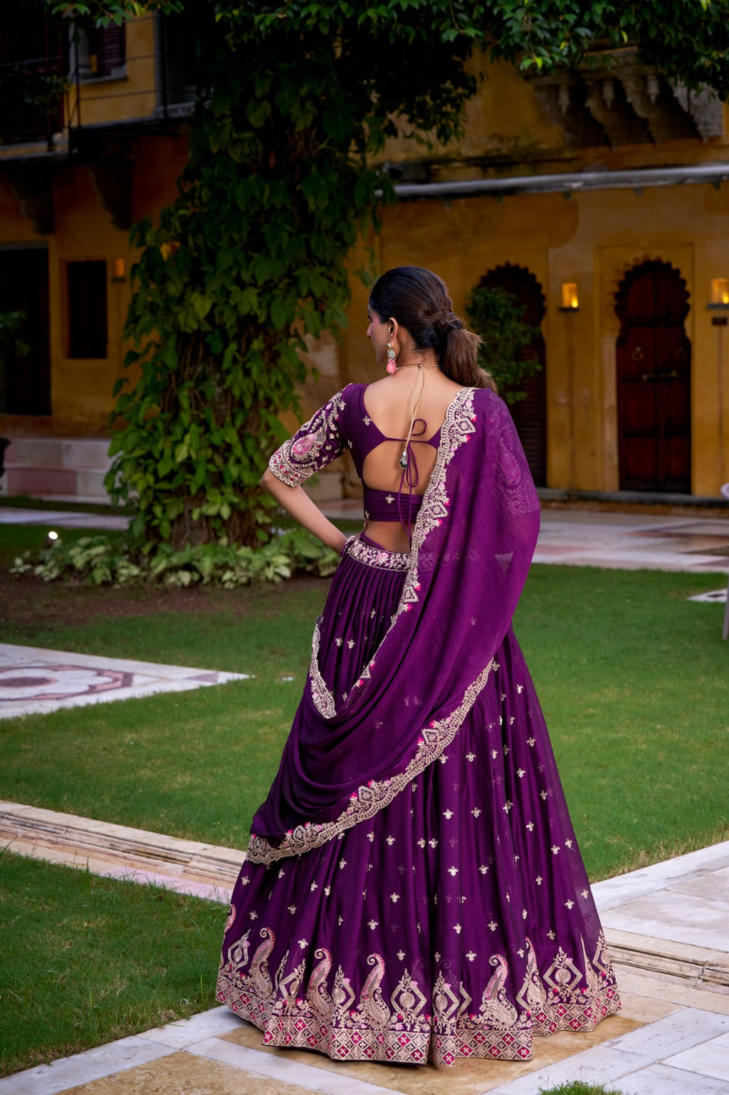 Lorenvalley Fashion Purple Rangoli Crush Sequins and Thread Embroidery Work Lehenga Choli with Dupatta | Grocsy