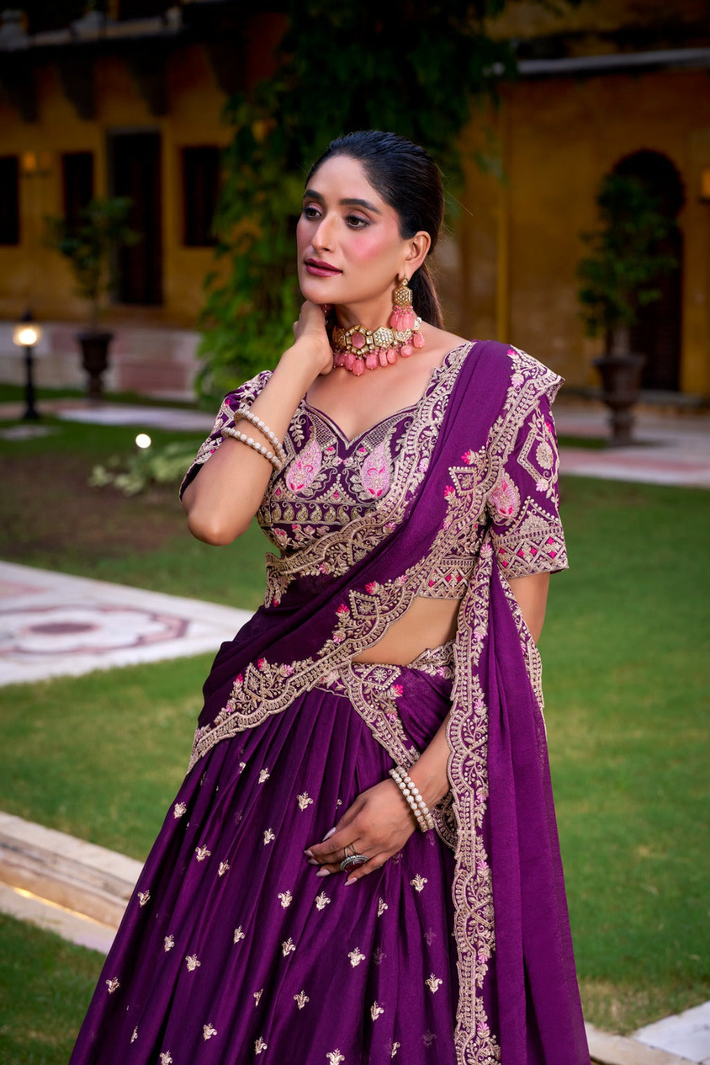 Lorenvalley Fashion Purple Rangoli Crush Sequins and Thread Embroidery Work Lehenga Choli with Dupatta | Grocsy