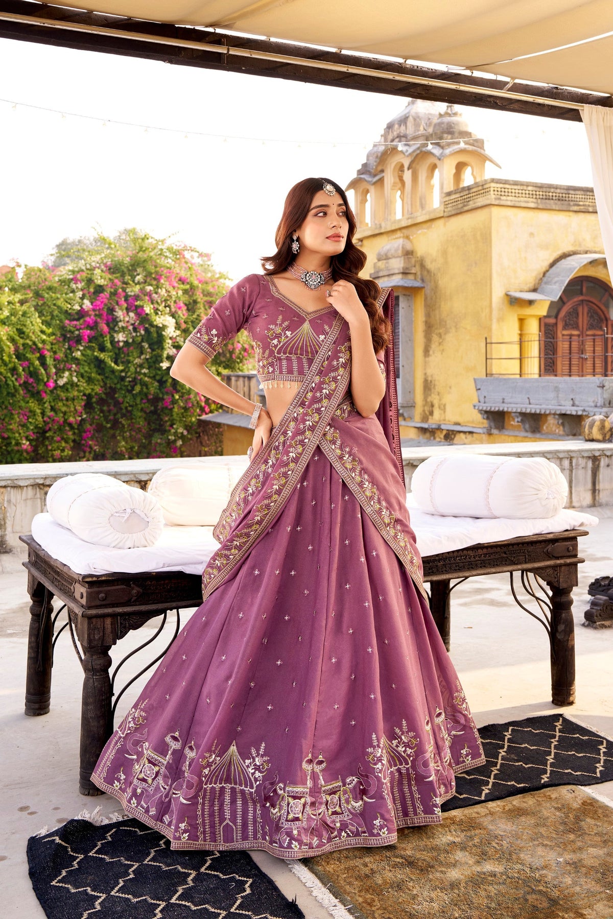 Lorenvalley Fashion Lavender Crush Silk Sequins and Thread Embroidery Work Lehenga Choli with Dupatta | Grocsy