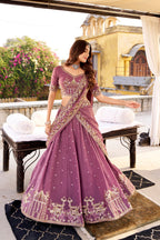 Lorenvalley Fashion Lavender Crush Silk Sequins and Thread Embroidery Work Lehenga Choli with Dupatta | Grocsy