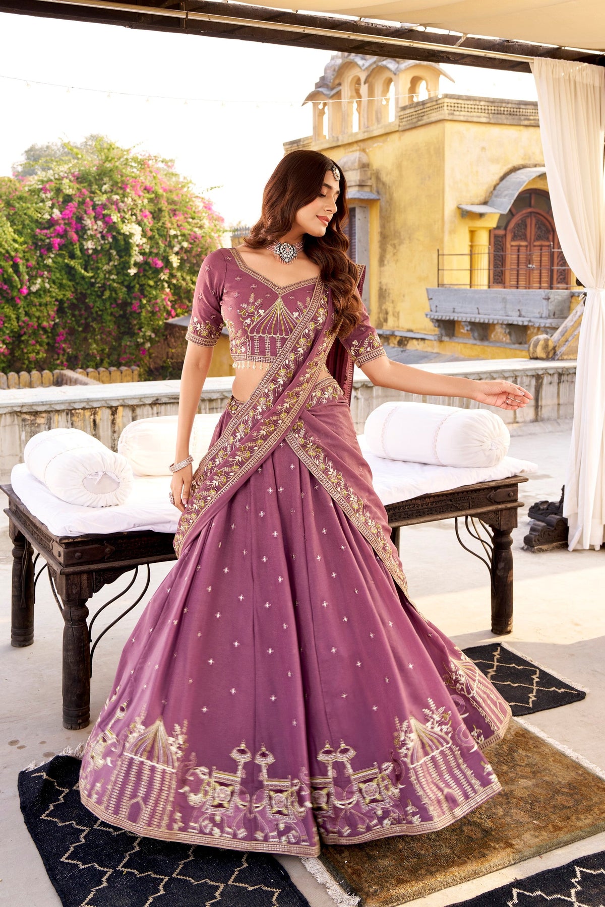 Lorenvalley Fashion Lavender Crush Silk Sequins and Thread Embroidery Work Lehenga Choli with Dupatta | Grocsy