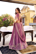 Lorenvalley Fashion Lavender Crush Silk Sequins and Thread Embroidery Work Lehenga Choli with Dupatta | Grocsy