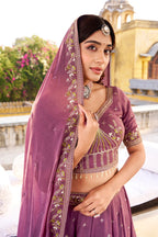 Lorenvalley Fashion Lavender Crush Silk Sequins and Thread Embroidery Work Lehenga Choli with Dupatta | Grocsy
