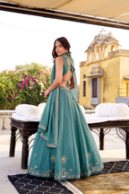 Lorenvalley Fashion Skyblue Crush Silk Sequins and Thread Embroidery Work Lehenga Choli with Dupatta | Grocsy