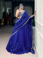 Lorenvalley Fashion Royalblue P.C.Kashmiri Plain Lehenga Choli with Dupatta | Grocsy