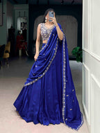 Lorenvalley Fashion Royalblue P.C.Kashmiri Plain Lehenga Choli with Dupatta | Grocsy