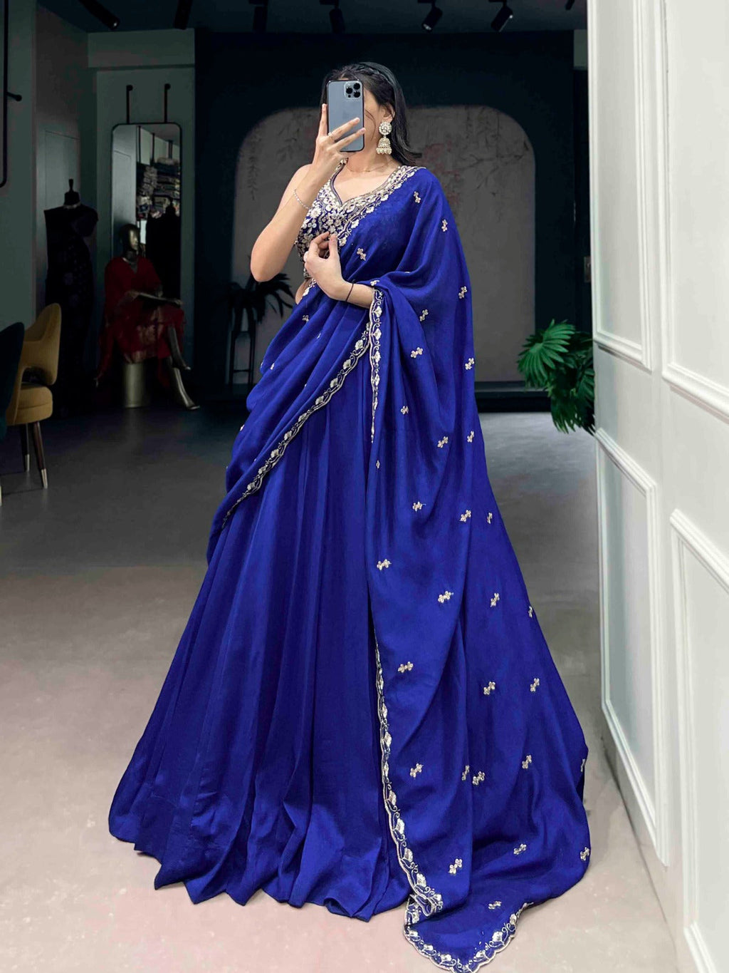 Lorenvalley Fashion Royalblue P.C.Kashmiri Plain Lehenga Choli with Dupatta | Grocsy
