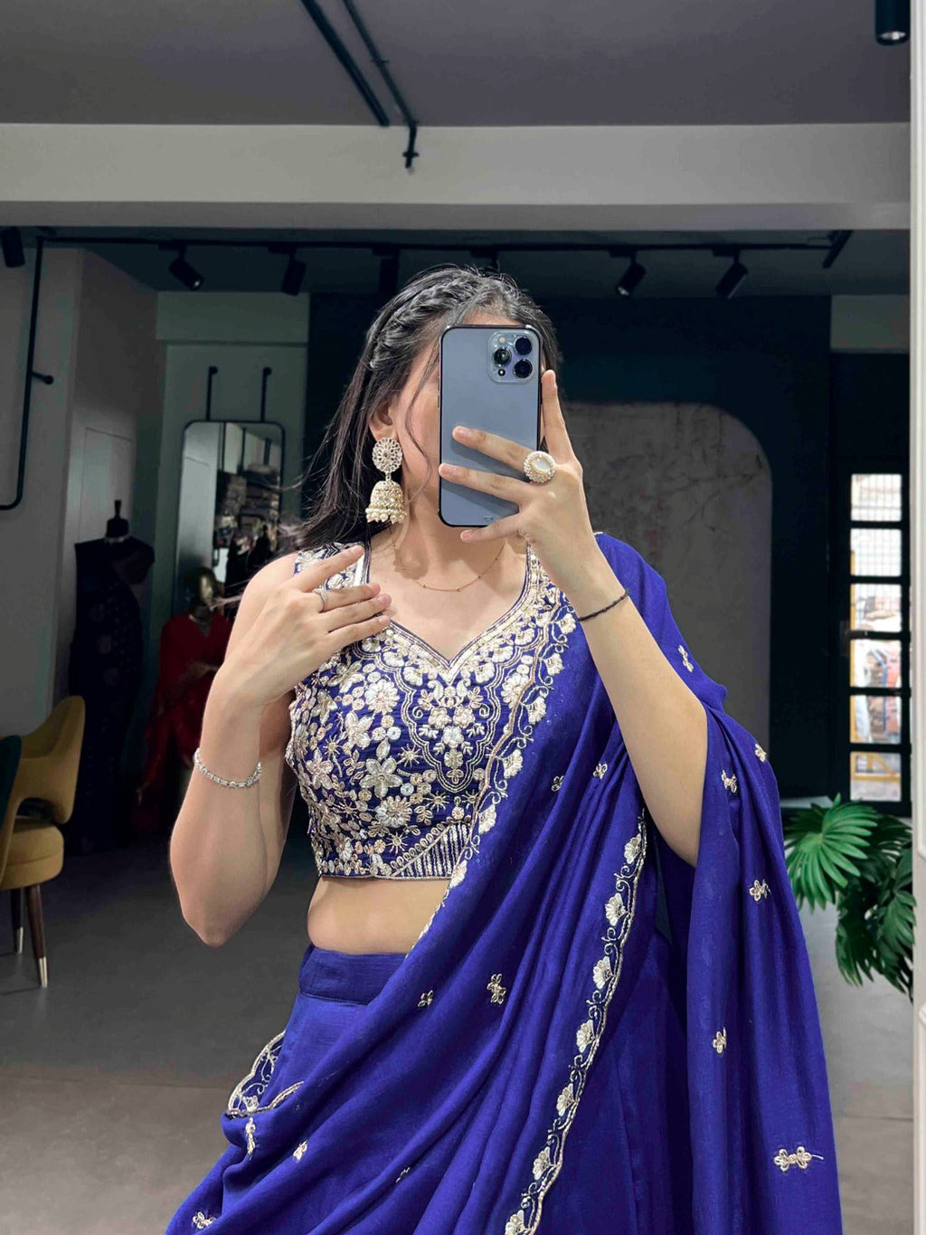 Lorenvalley Fashion Royalblue P.C.Kashmiri Plain Lehenga Choli with Dupatta | Grocsy