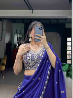 Lorenvalley Fashion Royalblue P.C.Kashmiri Plain Lehenga Choli with Dupatta | Grocsy