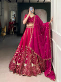 Lorenvalley Fashion Ranipink Natural Silk Sequins and Thread Embroidery Work Lehenga Choli with Dupatta | Grocsy
