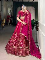 Lorenvalley Fashion Ranipink Natural Silk Sequins and Thread Embroidery Work Lehenga Choli with Dupatta | Grocsy
