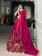 Lorenvalley Fashion Ranipink Natural Silk Sequins and Thread Embroidery Work Lehenga Choli with Dupatta | Grocsy