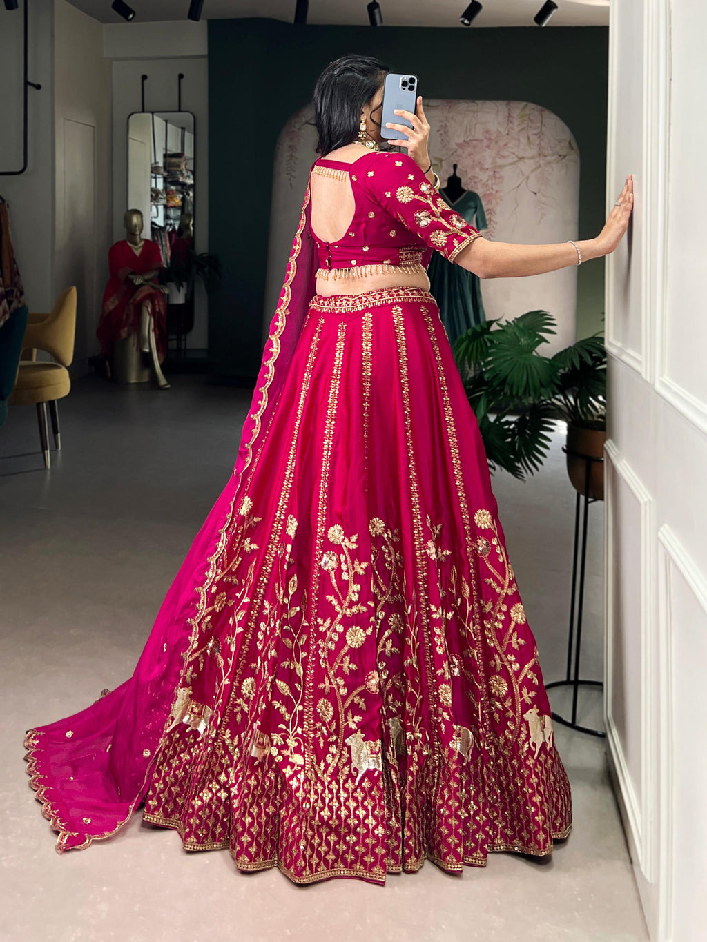 Lorenvalley Fashion Ranipink Natural Silk Sequins and Thread Embroidery Work Lehenga Choli with Dupatta | Grocsy