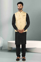 Raivat Ethnic Jacquard Banarasi Silk Woven Work 3 Pics Jacket Set In Cream Colour | Grocsy