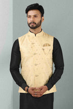 Raivat Ethnic Jacquard Banarasi Silk Woven Work 3 Pics Jacket Set In Cream Colour | Grocsy