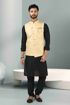 Raivat Ethnic Jacquard Banarasi Silk Woven Work 3 Pics Jacket Set In Cream Colour | Grocsy