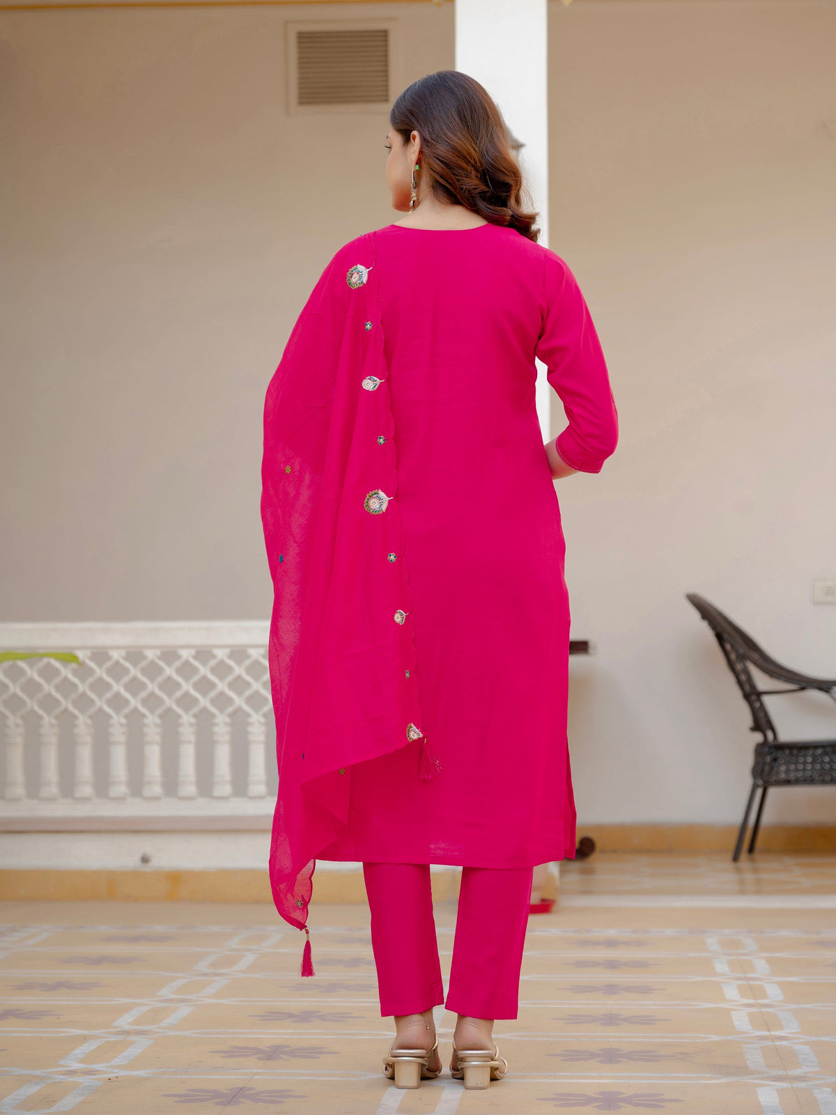 Lorenvalley Fashion Ranipink Viscose Mango Silk Multi Embroidery Sequins With Hand Work Kurta Pant Dupatta | Grocsy