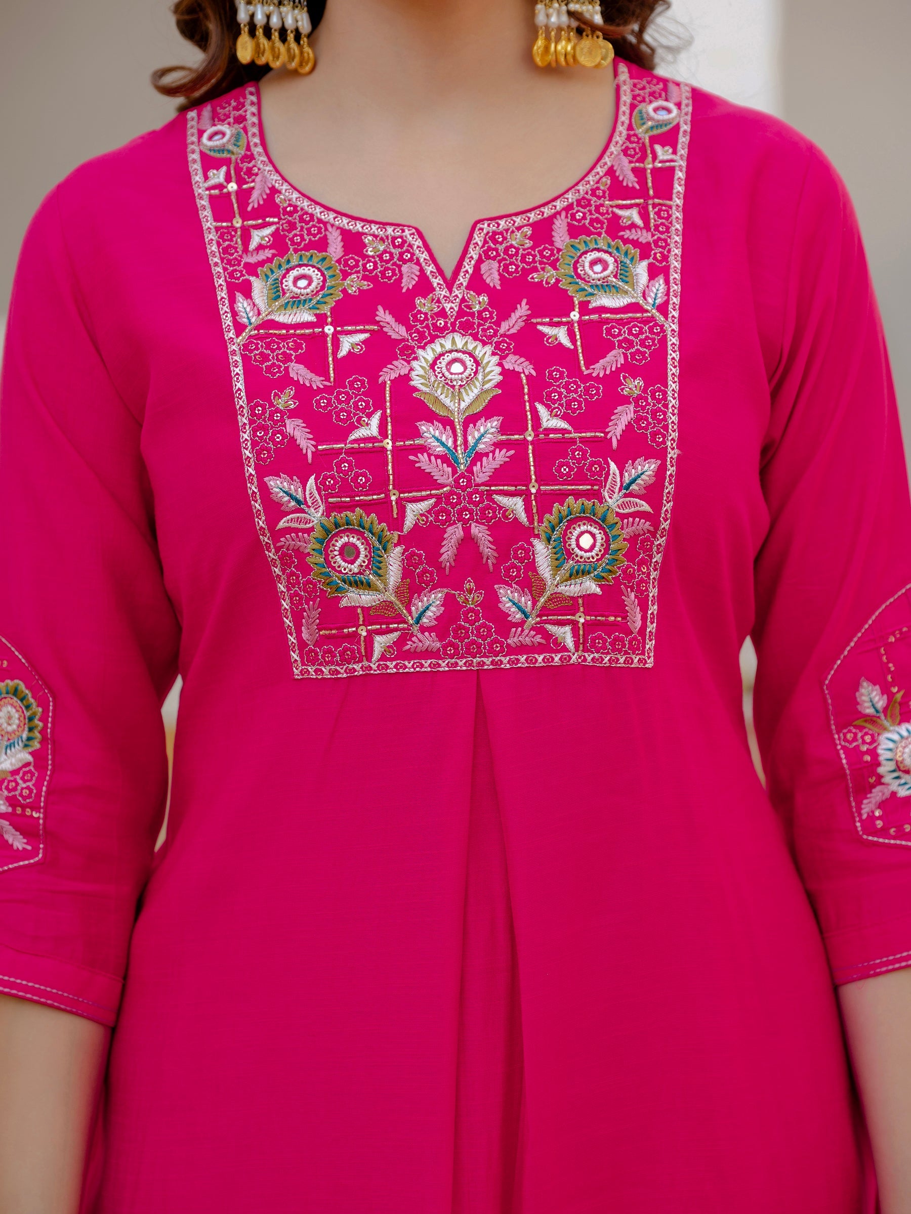 Lorenvalley Fashion Ranipink Viscose Mango Silk Multi Embroidery Sequins With Hand Work Kurta Pant Dupatta | Grocsy