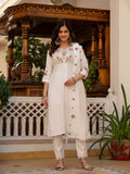 Lorenvalley Fashion White Viscose Mango Silk Multi Embroidery Sequins With Hand Work Kurta Pant Dupatta | Grocsy