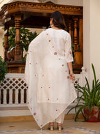 Lorenvalley Fashion White Viscose Mango Silk Multi Embroidery Sequins With Hand Work Kurta Pant Dupatta | Grocsy